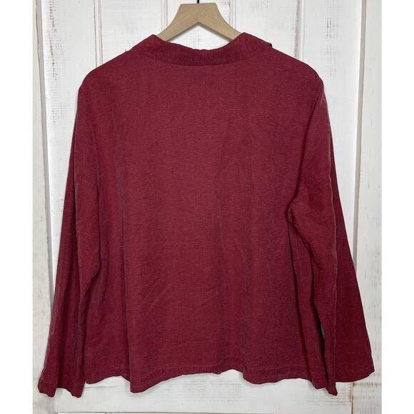 Linden Hill Red Silk Top Mother of Pearl Button Shirt Lagenlook Minimalist XL - Picture 2 of 6